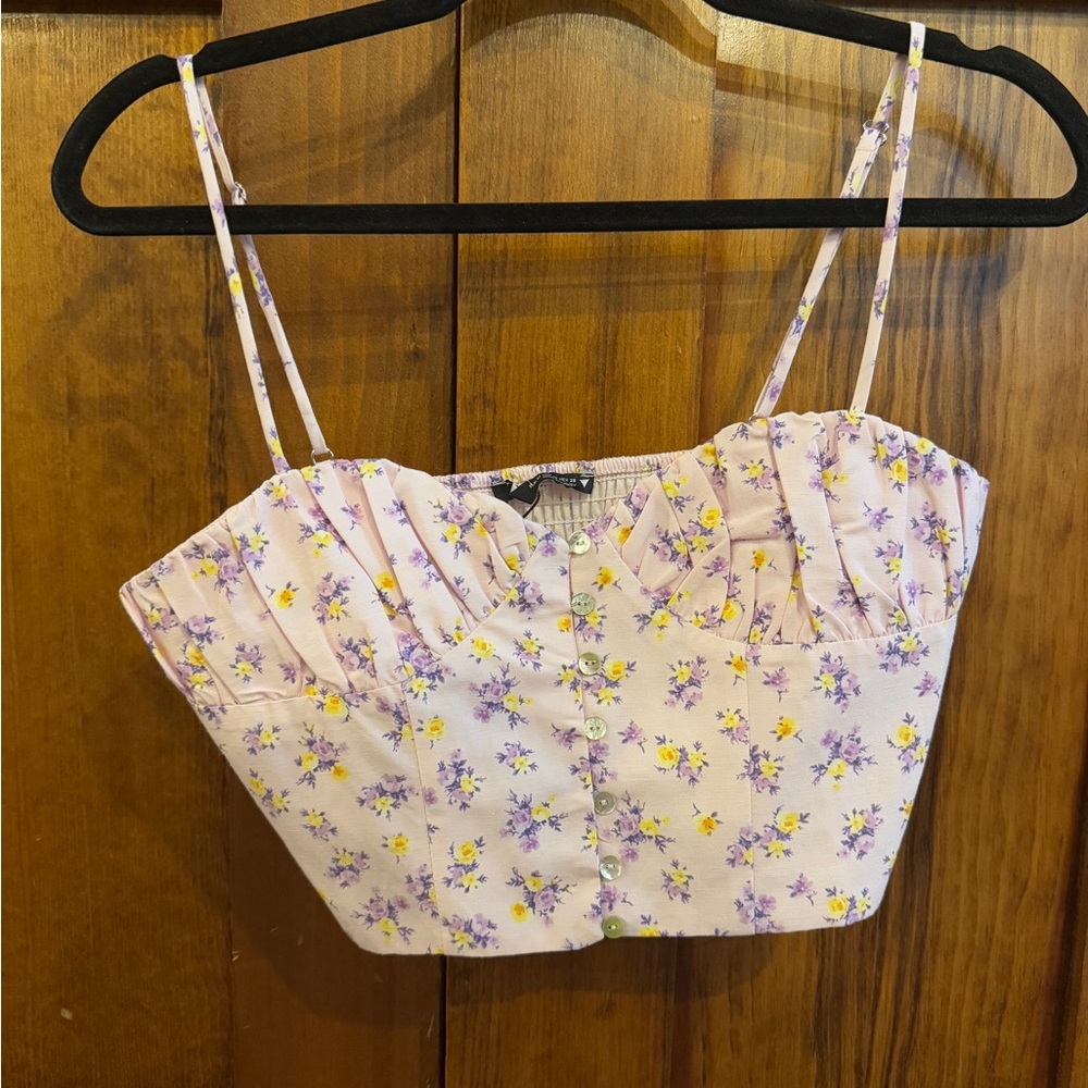 Zara Lilac Floral Corset style crop top, size medium